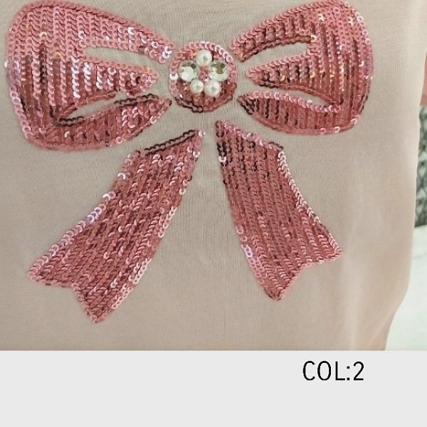 画像7: 【LaLa ラストセール】スパンコールリボン絵柄Ｔシャツ 送料220円代引は通常送料 (7)