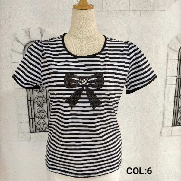 画像12: 【LaLa ラストセール】スパンコールリボン絵柄Ｔシャツ 送料220円代引は通常送料 (12)