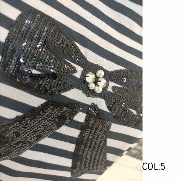 画像5: 【LaLa ラストセール】スパンコールリボン絵柄Ｔシャツ 送料220円代引は通常送料 (5)