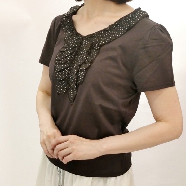 画像5: 【  LaLa ラストセール】胸元フリル・ドットデザインＴシャツ  送料220円代引は通常送料 (5)