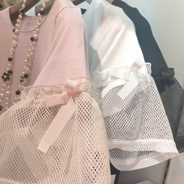 画像5: 【  LaLa ラストセール】袖レース・リボンのカットソーTシャツ (5)