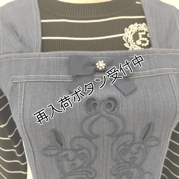 画像11: 【SuperBeauty  】One Piece 胸元刺しゅう ストレッチデニム素材ジャンパースカート (11)