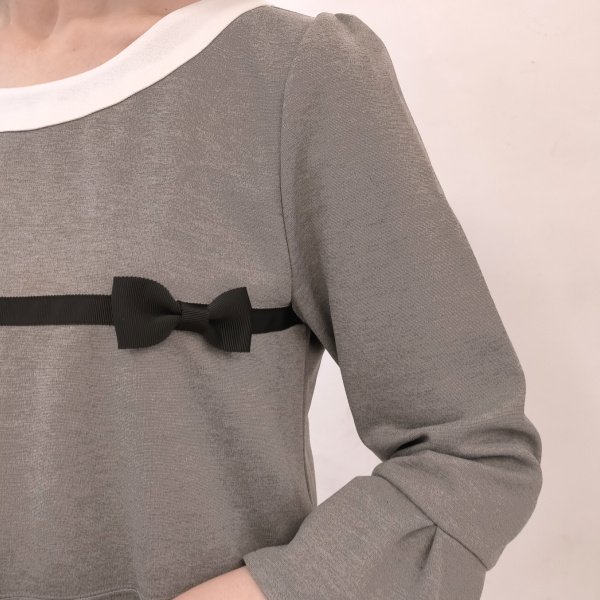 画像4: 【LALA  50%SALE】配色デザインの胸元にグログランリボンのチュニック (4)