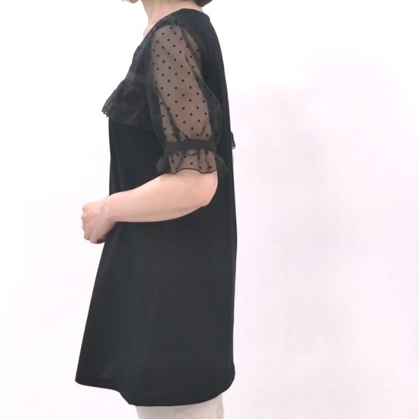 画像2: 【SALE4,900円   LaLa】ドッド袖の切替チュニック  送料220円代引は通常送料 　 (2)