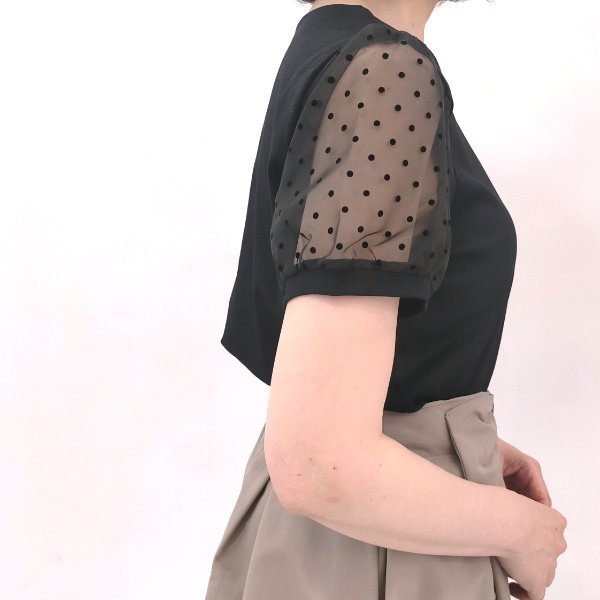 画像2: 【 LaLa 50%OFFセール】ドッド袖のカットソー  送料220円代引は通常送料 　 (2)