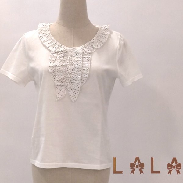 画像1: 【NEW BRAND LaLa ラストセール】胸元フリル・ドットデザインＴシャツ《送料220円代引は通常送料》 (1)