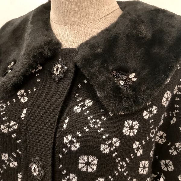 画像3: 【SuperBeauty  】 衿ファー×ビジュー使用ジャガード編みニットジャケット (3)