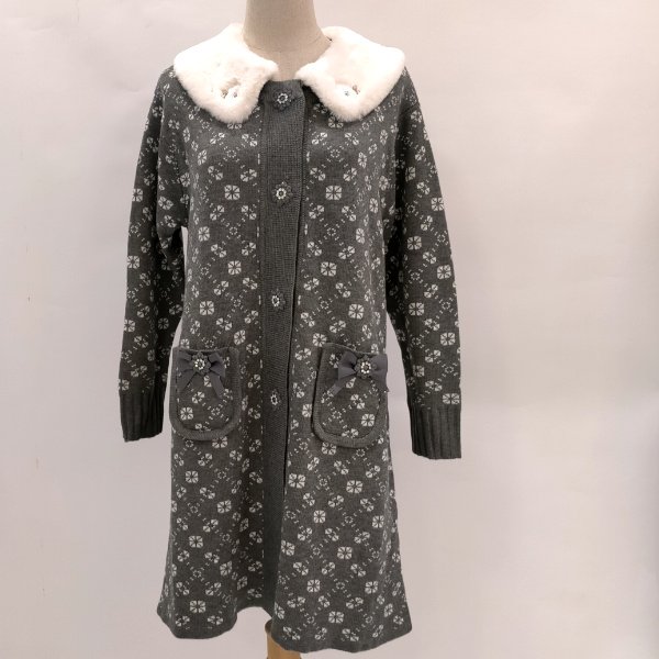 画像9: 【SuperBeauty  】 衿ファー×ビジュー使用ジャガード編みニットジャケット (9)