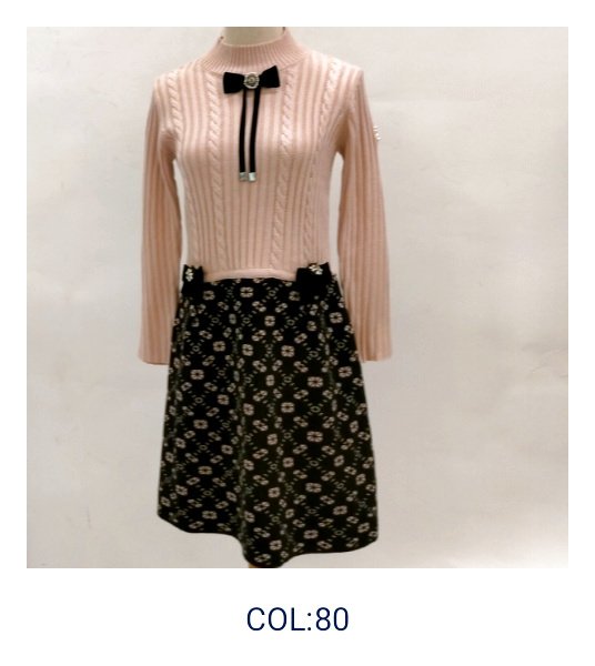 画像2: 【超特価 7,900円＜在庫限り＞クーポン/POINT不可】胸元リボンブローチウェスト切替ハイネックニットワンピース (2)