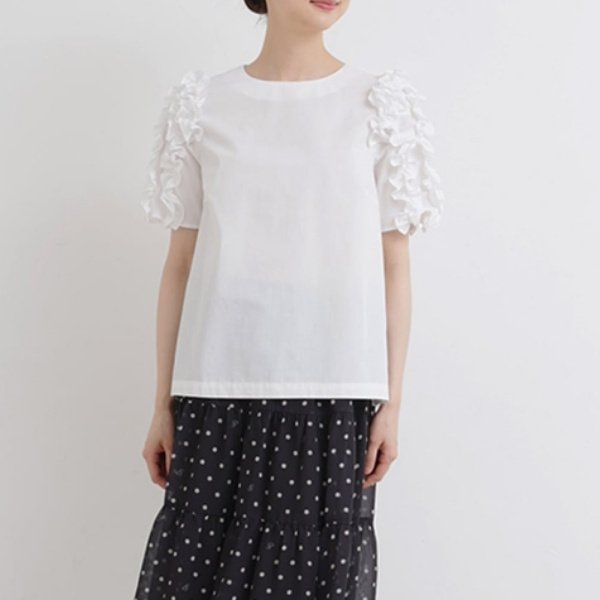 画像4: 【●50%OFF以下●さらにPOINT&クーポンOK エクラタン Eclatant】ラッフルデザインボリュームスリーブ コットンブラウス (4)