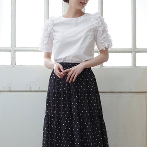 画像2: 【●50%OFF以下●さらにPOINT&クーポンOK エクラタン Eclatant】ラッフルデザインボリュームスリーブ コットンブラウス (2)