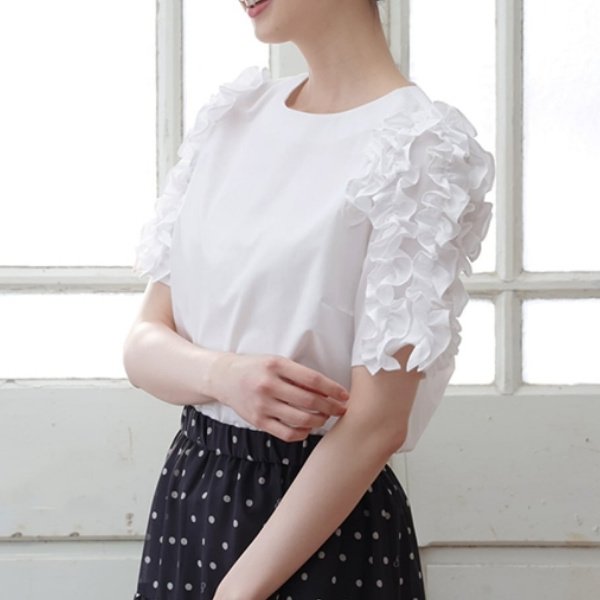 画像3: 【●50%OFF以下●さらにPOINT&クーポンOK エクラタン Eclatant】ラッフルデザインボリュームスリーブ コットンブラウス (3)