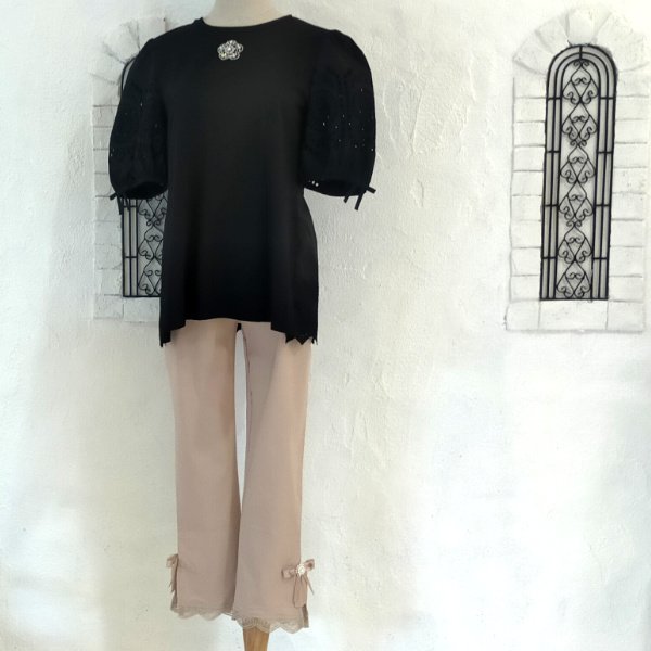 画像13: 【LaLa 】超人気グレードアップ裾スカラップレーステーパードパンツ送料220円代引は通常送料 (13)