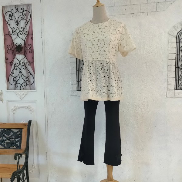 画像12: 【LaLa 】部分レースアンクル丈テーパードパンツ  送料220円代引は通常送料 (12)