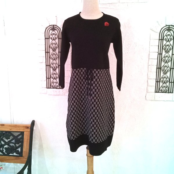 画像2: 【SuperBeauty  】ウエスト切替ジャガード編みニットワンピース (2)