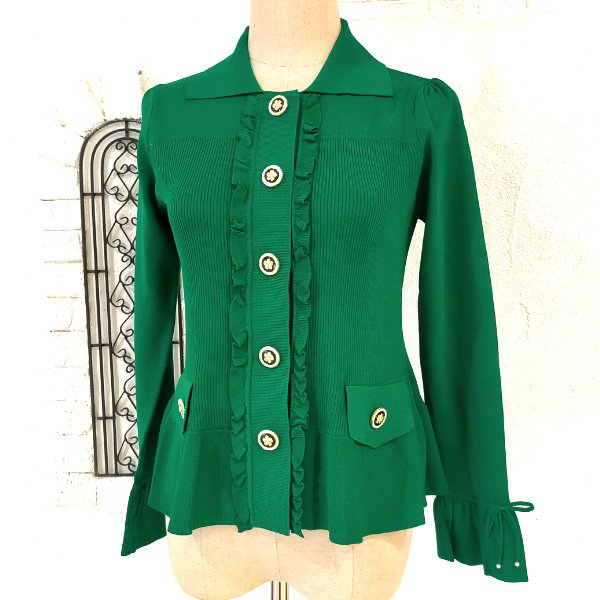 画像16: 【SuperBeauty 本日の日替わり逸品】23,000円 → 7,900円襟付き前立てフリルデザインニットカーディガン (16)