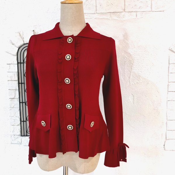 画像12: 【SuperBeauty 本日の日替わり逸品】23,000円 → 7,900円襟付き前立てフリルデザインニットカーディガン (12)