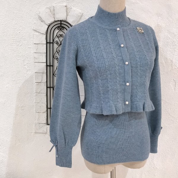 画像2: 【26,000円 →超特価 7900円<在庫限り>クーポン/POINT不可】 ニットボレロ×ハイネックセーターのニットアンサンブル (2)