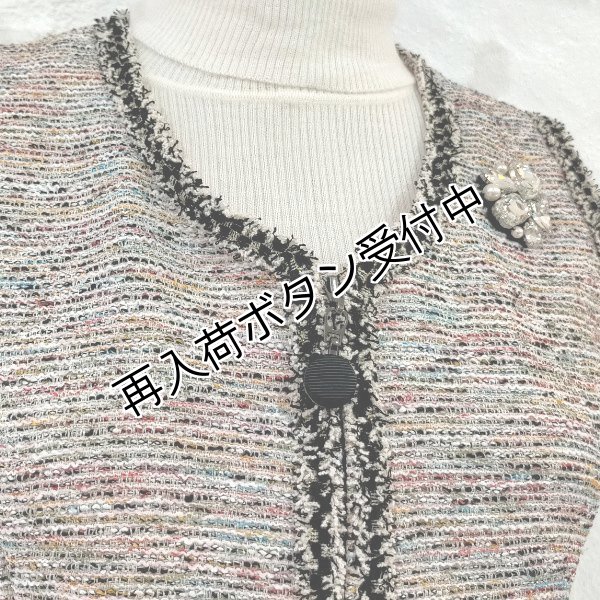 画像4: 【29,000円 →超特価 7900円<在庫限り>クーポン/POINT不可】ワンピース ウェストリボンデザインMIX糸ツイード生地ジャンパースカート (4)