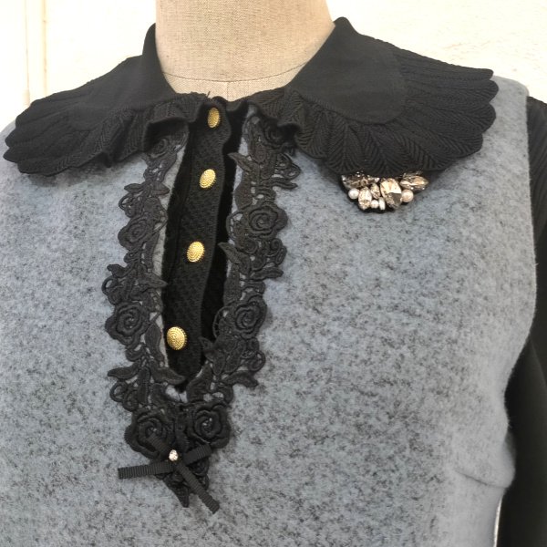 画像3: 【29,000円 →超特価 9900円＜在庫限り＞クーポン/POINT不可】ワンピース　圧縮ウール素材レース配色使いジャンパースカート (3)