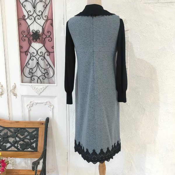 画像6: 【29,000円 →超特価 9900円＜在庫限り＞クーポン/POINT不可】ワンピース　圧縮ウール素材レース配色使いジャンパースカート (6)