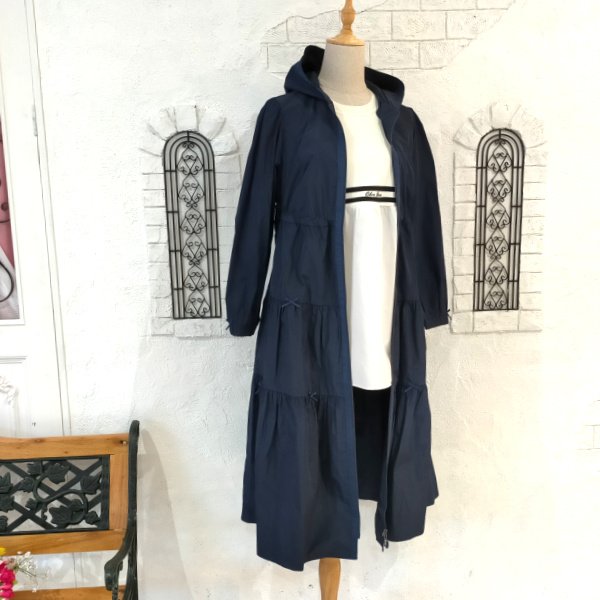 画像16: 【SuperBeauty  】★リボン×ギャザーデザインフード付きロングコート (16)