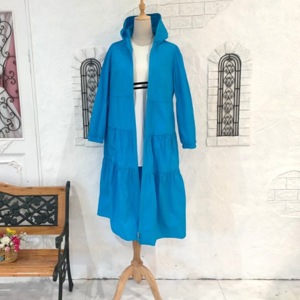 画像2: 【SuperBeauty  】★リボン×ギャザーデザインフード付きロングコート (2)