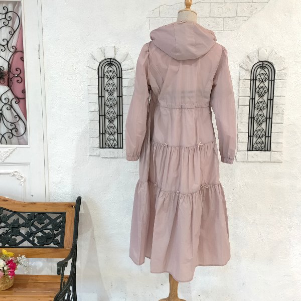 画像15: 【SuperBeauty  】★リボン×ギャザーデザインフード付きロングコート (15)