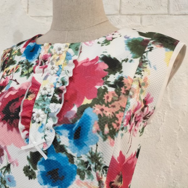 画像3: 【SuperBeauty  】★胸元フリル×ビジュー使い花柄ワンピース (3)