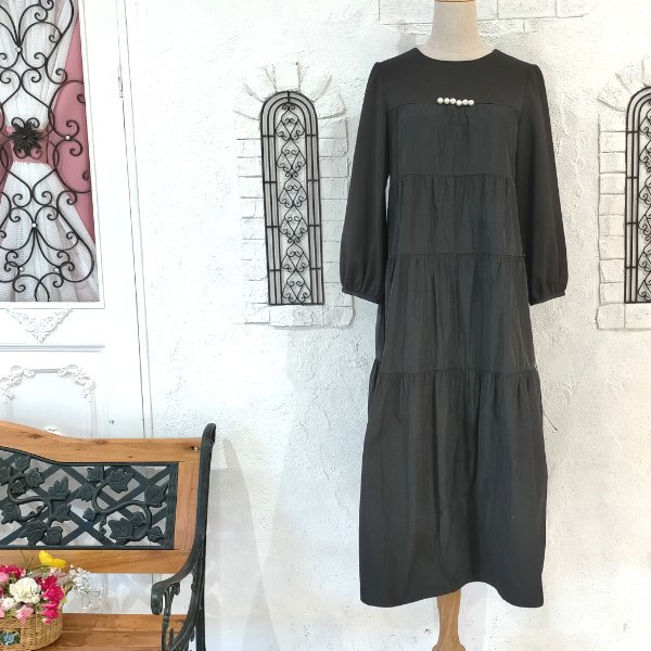 画像10: 【SuperBeauty  】★タフタ×ニット素材ギャザーデザインワンピース (10)