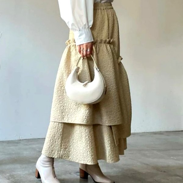 画像4: 【LaLa 50％OFF】ふくれジャガードティアードスカート (4)