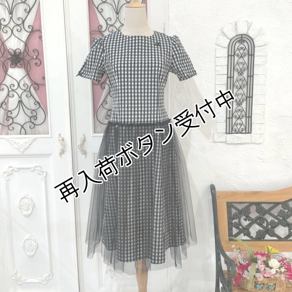 画像2: 【SuperBeauty  】★ギンガムチェック×チュール使いワンピース (2)