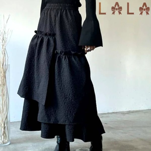 画像1: 【LaLa 50％OFF】ふくれジャガードティアードスカート (1)