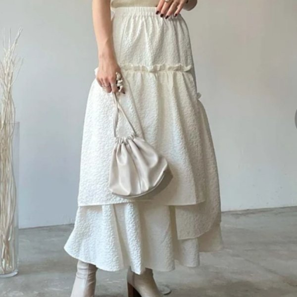 画像7: 【LaLa 50％OFF】ふくれジャガードティアードスカート (7)