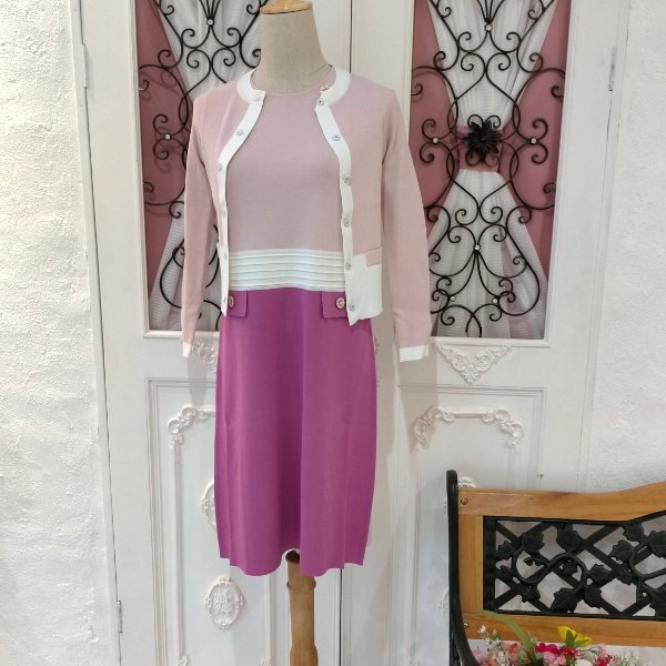 画像6: 【SuperBeauty  】★ウェスト配色ニットワンピース (6)