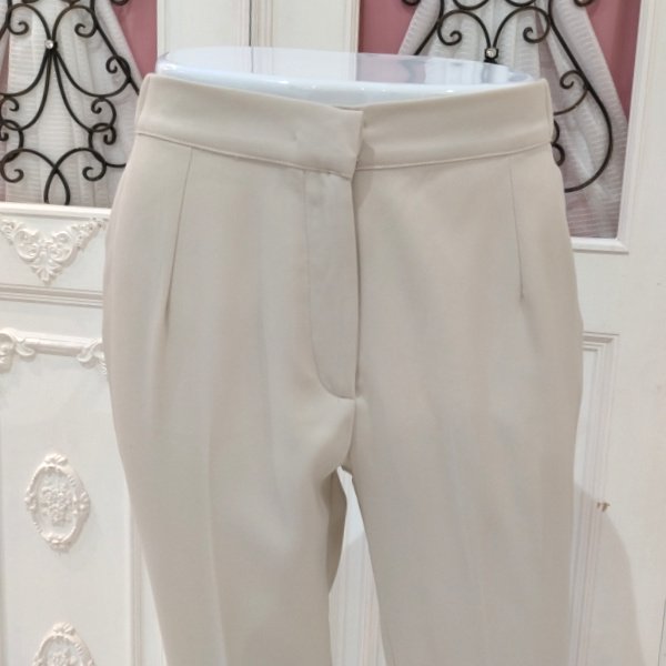 画像4: 【●半額以下SALE● LaLa 】裾サイドレース＆リボン＆パール使いセンタープレスパンツ  送料220円代引は通常送料 (4)