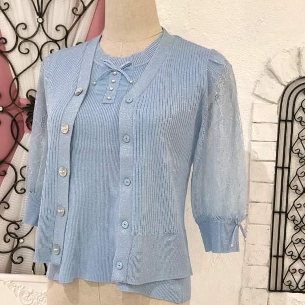 画像6: 【SuperBeauty  】袖レースラメ入りニットカーディガン (6)