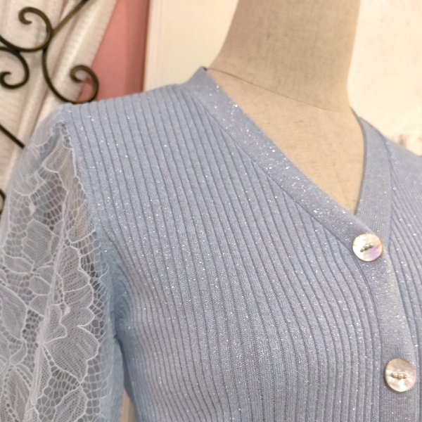 画像3: 【SuperBeauty  】袖レースラメ入りニットカーディガン (3)