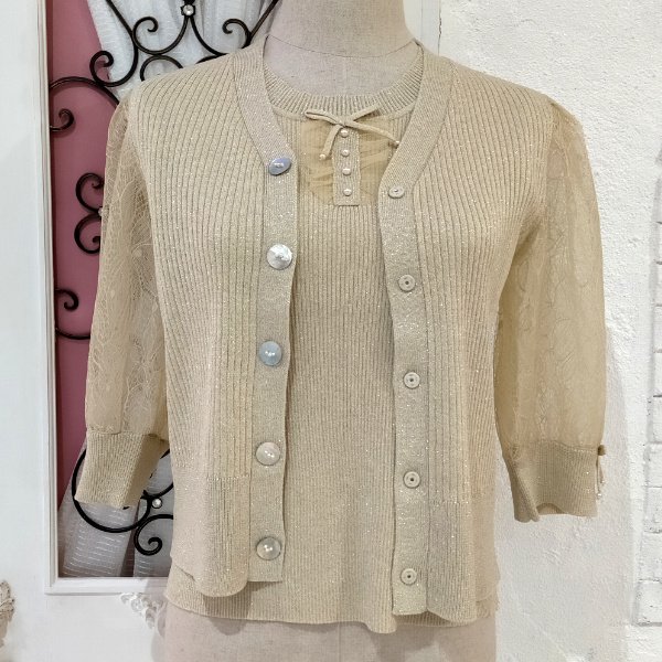 画像18: 【SuperBeauty  】袖レースラメ入りニットカーディガン (18)