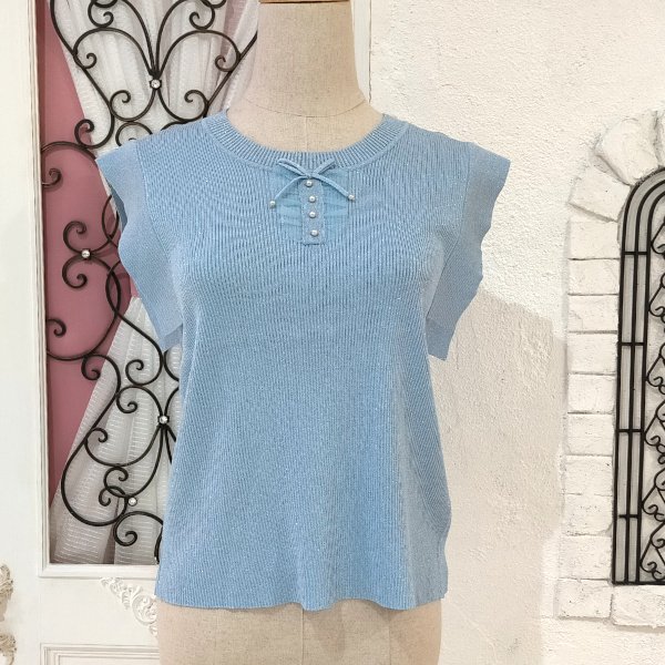 画像2: 【超特価 3,900円＜在庫限り＞クーポン/POINT不可】ラメ入りフレンチスリーブニット《送料220円代引は通常送料》 (2)