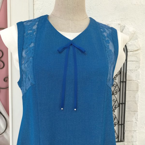 画像2: 【SuperBeauty  】デニム×レース切替ジャンパースカートワンピ (2)