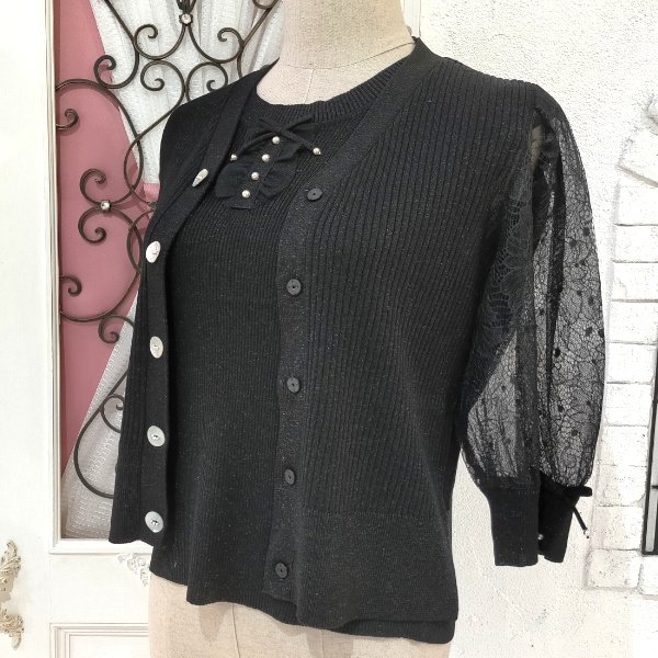 画像13: 【SuperBeauty  】袖レースラメ入りニットカーディガン (13)