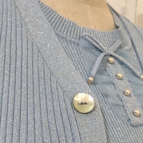 画像7: 【SuperBeauty  】袖レースラメ入りニットカーディガン (7)