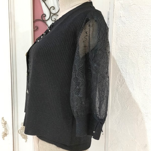 画像14: 【SuperBeauty  】袖レースラメ入りニットカーディガン (14)
