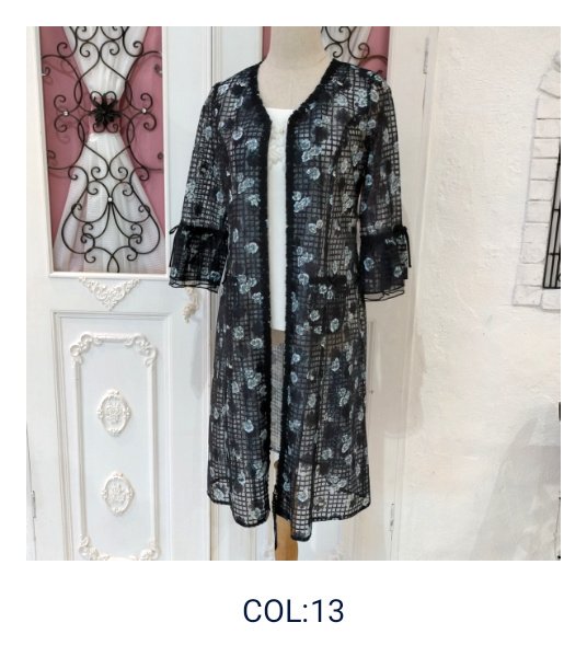 画像16: 【SuperBeauty  】透かし格子柄×花プリントの ジップアップVネックジャケット (16)