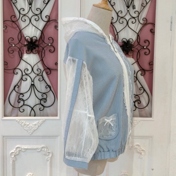 画像4: 【SuperBeauty  】レース×サッカー地切替パーカー (4)