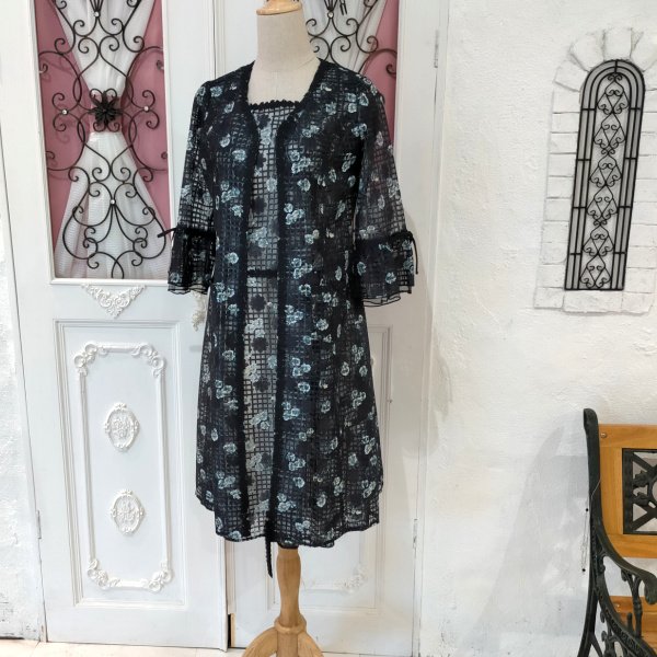 画像20: 【SuperBeauty  】透かし格子柄×花プリントの ジップアップVネックジャケット (20)