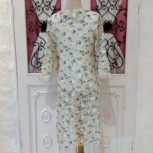 画像14: 【SuperBeauty  】透かし格子柄×花プリントの ジップアップVネックジャケット (14)