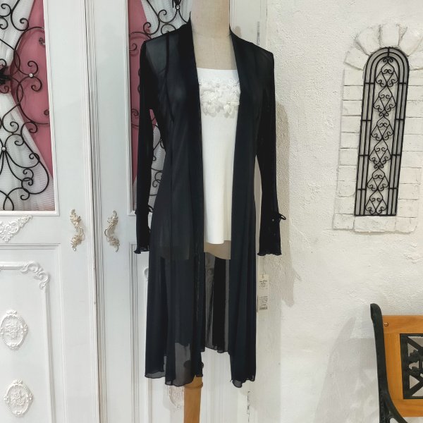 画像14: 【超特価 3,900円＜在庫限り＞クーポン/POINT不可】袖パール付パワーネット素材カーディガン《送料220円代引は通常送料》 (14)