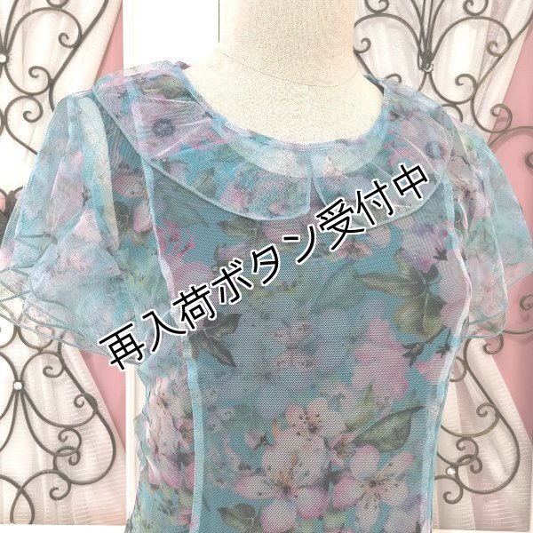 画像2: 【SuperBeauty  】パワーネット素材フラワープリントワンピース (2)